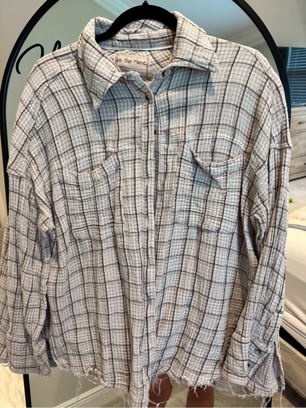 We The Free Washed Plaid Shacket in Cream and Brown